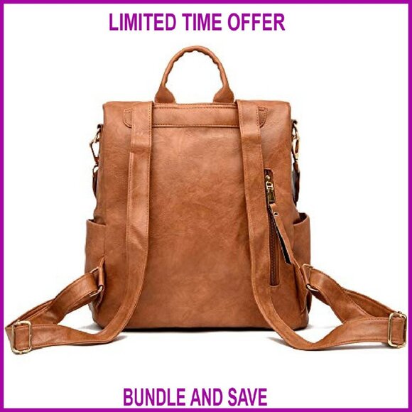 Convertible PU Leather Backpack Purse, Spacious 13.4\